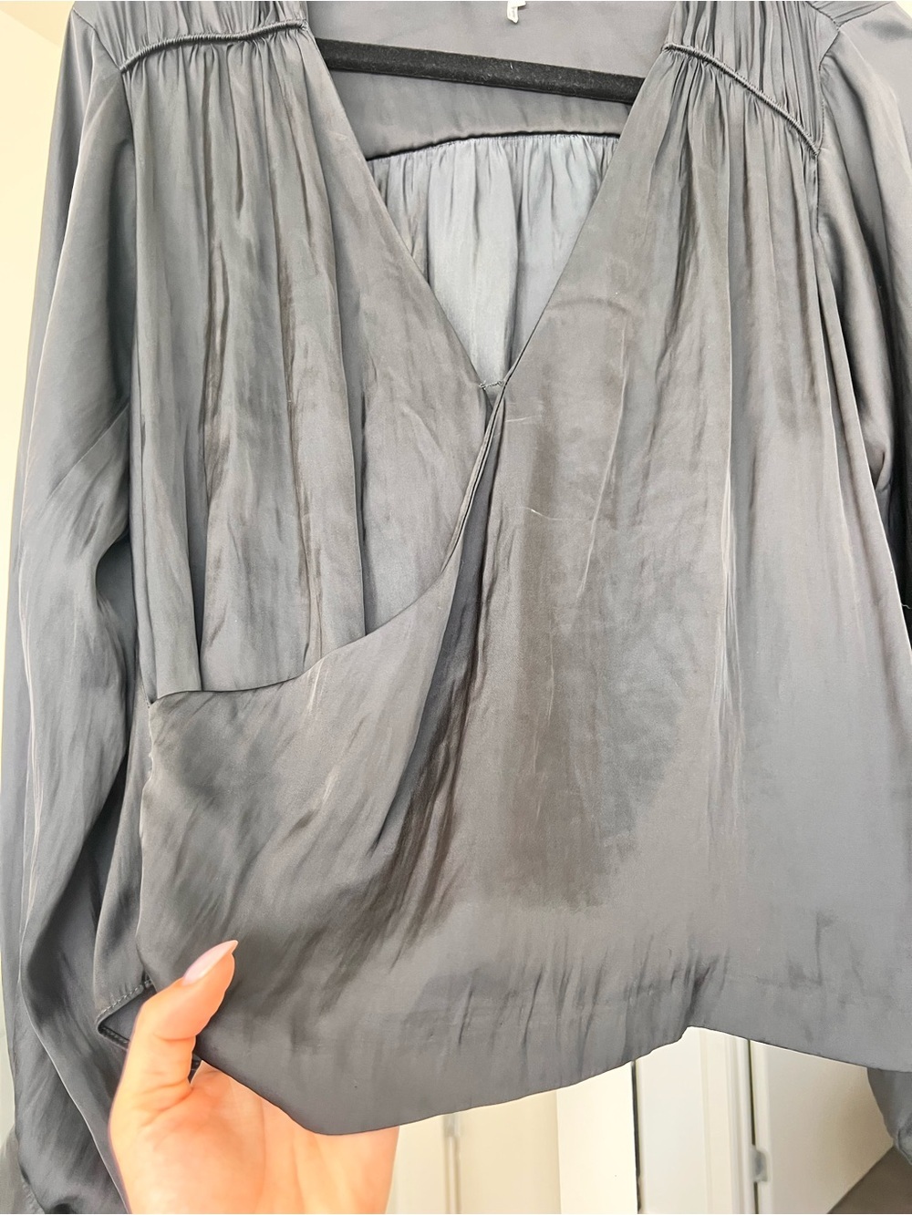Frame Balloon Sleeve V-Neck Wrap Blouse Sz S - Picture 3 of 8